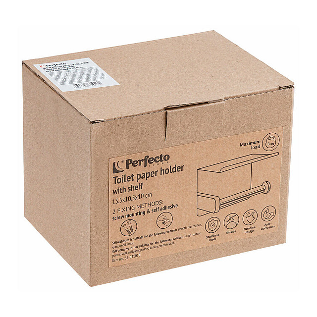 Держатель для туалетной бумаги Perfecto Linea 35-031010 с полкой