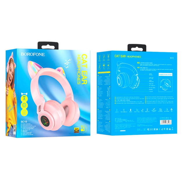 Наушники Borofone BT BO18 CAT розовые