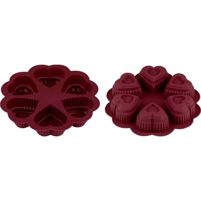 Форма для выпечки Perfecto Linea Burgundy 20-118819 силиконовая круглая на 6 сердец 25*4.5 см