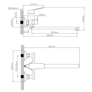 Смеситель для ванны Econoce EC0807BL серия 800 D35-A черный