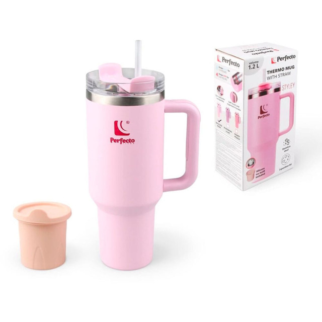Термокружка Perfecto Linea Styley delicate rose 27-120011 c трубочкой нержавеющая сталь 1180 мл