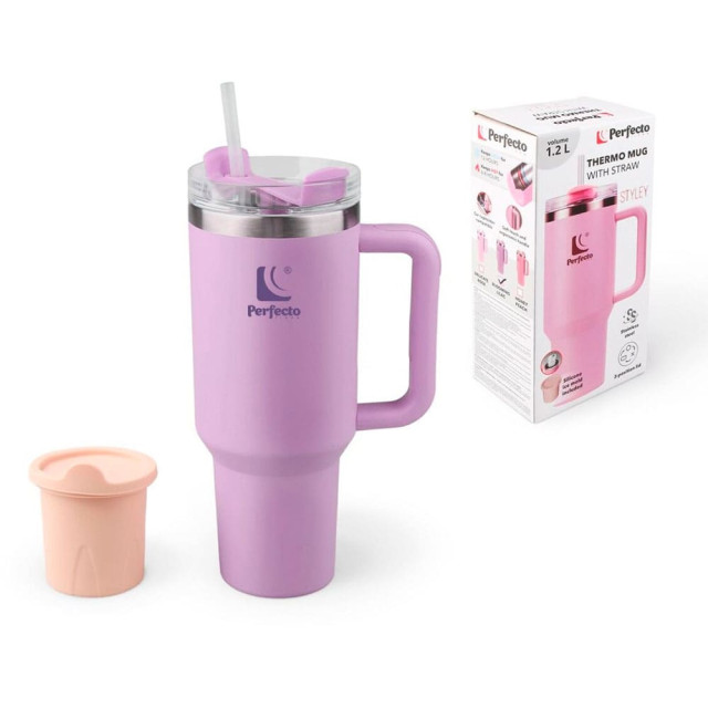 Термокружка Perfecto Linea Styley blooming lilac 27-120012 c трубочкой нержавеющая сталь 1180 мл