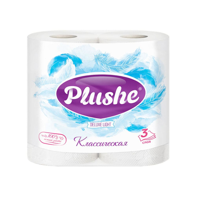 Бумага туалетная Plushe Deluxe Light Классическая 3 слоя белый 4 шт Бумага туалетная Plushe Deluxe Light Классическая 3 слоя белый 4 шт