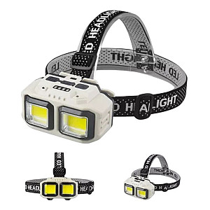 Фонарь налобный YM-HX-816S 2 COB белый+красный 1*18650 кабель USB-Type-C влагозащита датчик движения