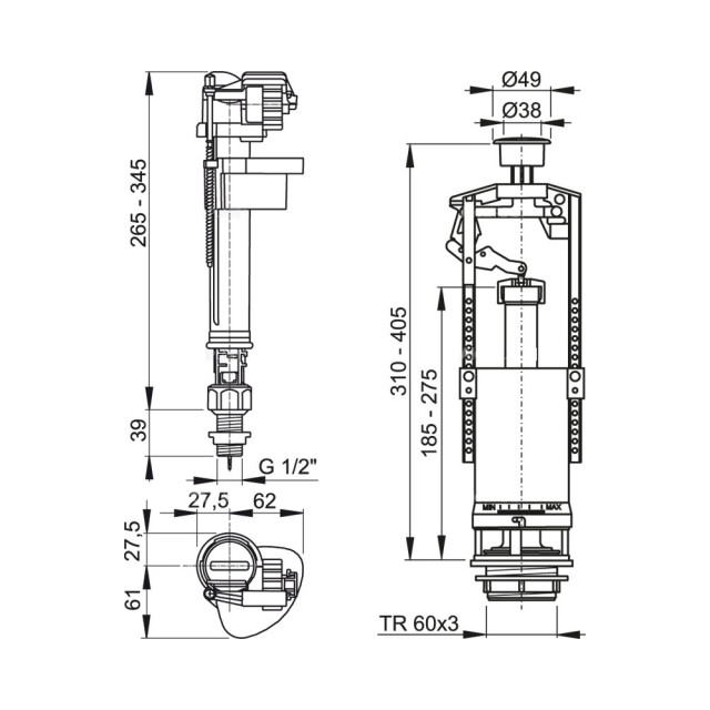 Выпускной комплект AlcaPlast SA2000S 1/2 Выпускной комплект AlcaPlast SA2000S 1/2