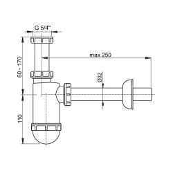Сифон для умывальника AlcaPlast A430-BL-01 O32 c накидной гайкой 5/4