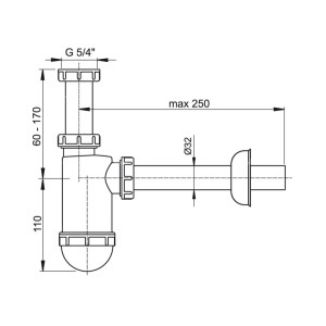 Сифон для умывальника AlcaPlast A430-BL-01 O32 c накидной гайкой 5/4