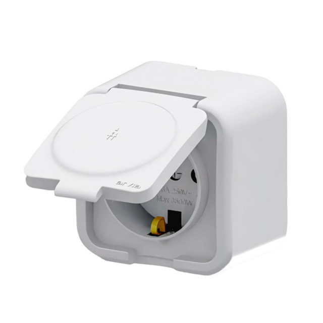 Розетка Arvia Electric 25 01 1000 218 с заземлением наружная с крышкой белая