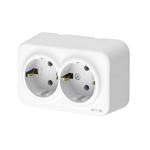 Розетка Arvia Electric 25 01 1000 907 2 места с заземлением наружная белая