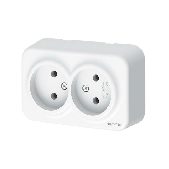 Розетка Arvia Electric 25 01 1000 908 2 места без заземления наружная белая