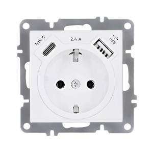 Розетка Arvia Electric Karen 50 01 1000 301 с заземлением USB+TYPE C белая механизм