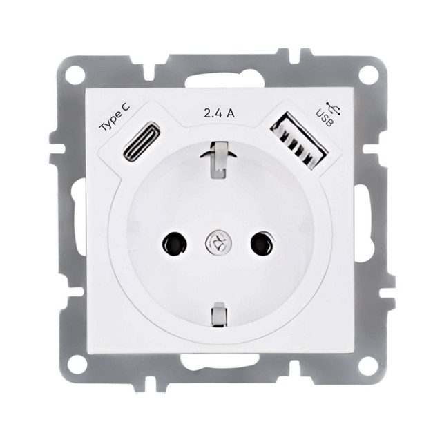 Розетка Arvia Electric Karen 50 01 1000 301 с заземлением USB+TYPE C белая механизм