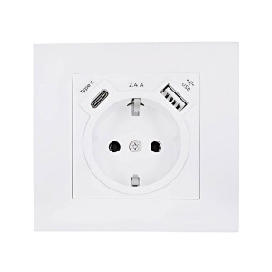 Розетка Arvia Electric Karen 50 01 1000 301 с заземлением USB+TYPE C белая механизм