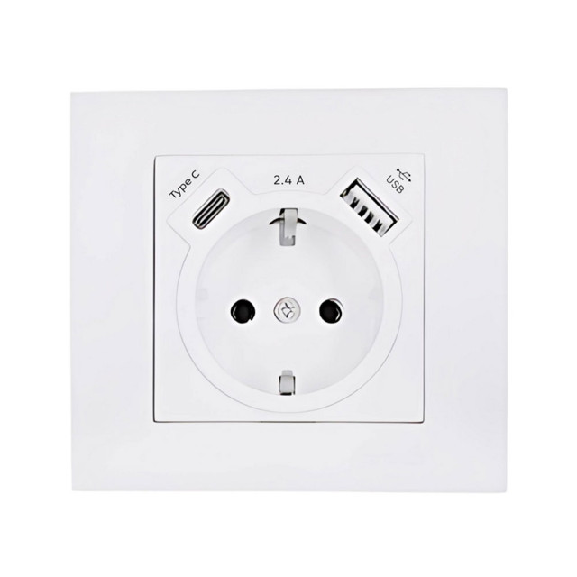 Розетка Arvia Electric Karen 50 01 1000 301 с заземлением USB+TYPE C белая механизм