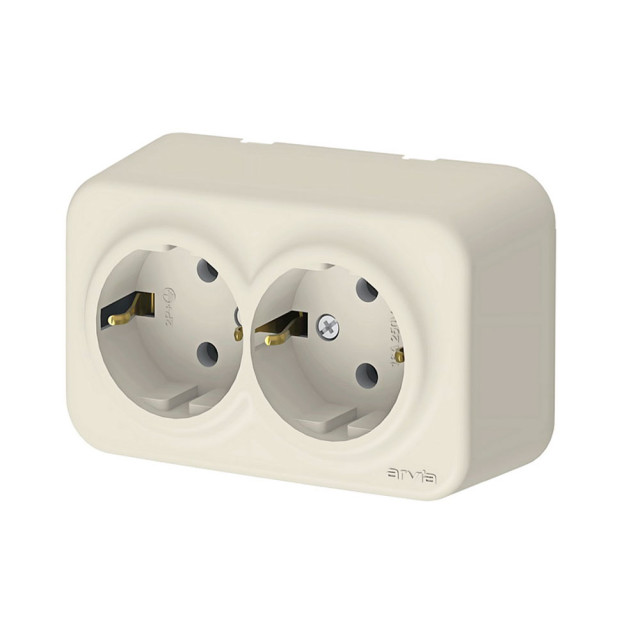 Розетка Arvia Electric 25 02 1000 907 2 места с заземлением наружная кремовая