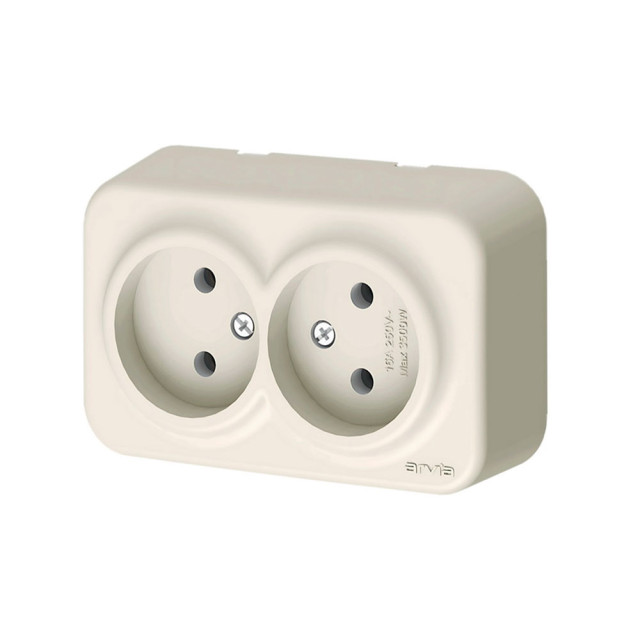 Розетка Arvia Electric 25 02 1000 908 2 места без заземления наружная кремовая