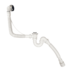 Сифон для ванны Bakimay 0100101006 автомат U-образный с выпуском и переливом Lt с гибкой трубой 40*40/50