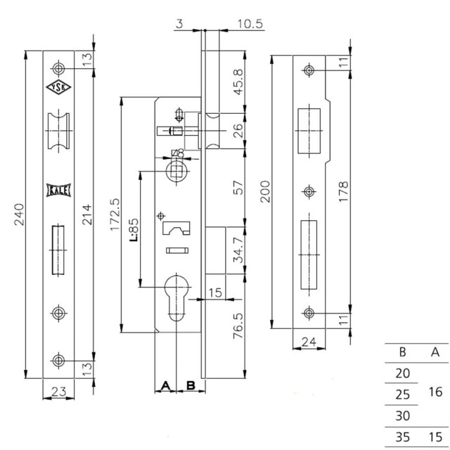 Замок врезной Kale Kilit 153 A 35 мм никель