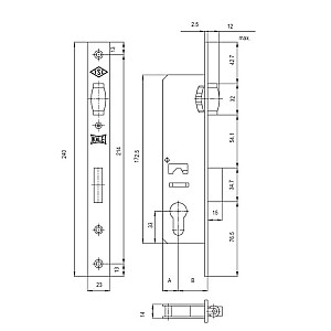 Замок врезной Kale Kilit 155 B:35мм 00003196 никель