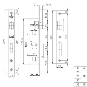 Замок врезной Kale Kilit 153 A 25 мм никель