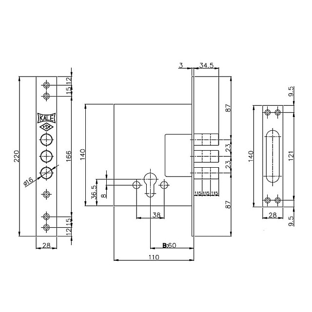 Замок врезной Kale Kilit 257 60 мм хром