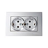 Розетка Mutlusan Rita 2220-202-0282 двойная 2*2P+Е в комплекте с рамкой нержавеющая сталь