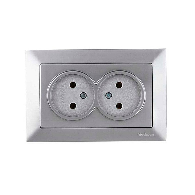 Розетка Mutlusan Rita 2220-203-0282 двойная 2*2P в комплекте с рамкой нержавеющая сталь