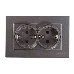 Розетка Mutlusan Rita 2220 203 0295 двойная 2*2P+Е в комплекте с рамкой дымчатый