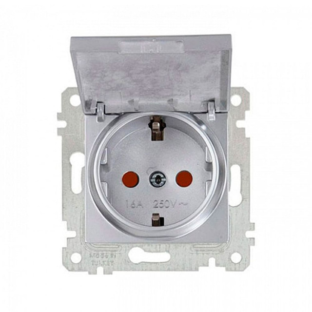 Розетка Mutlusan Rita 2200-611-0282 2P+E с крышкой защитные шторки нержавеющая сталь