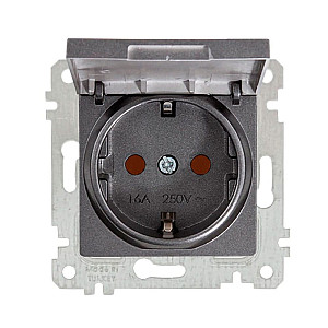 Розетка Mutlusan Rita 2Р+Е с крышкой защитные шторки дымчатый