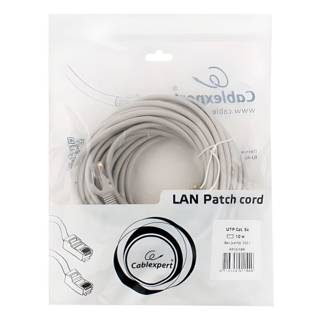 Патч-корд Cablexpert PP12-10M UTP кат.5e литой многожильный 10 м серый