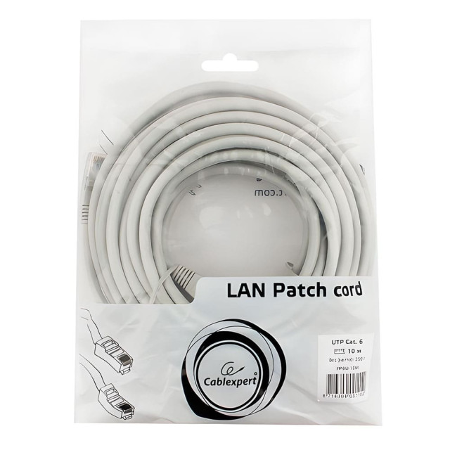 Патч-корд Cablexpert PP6U-10M UTP кат.6 литой многожильный 10 м серый