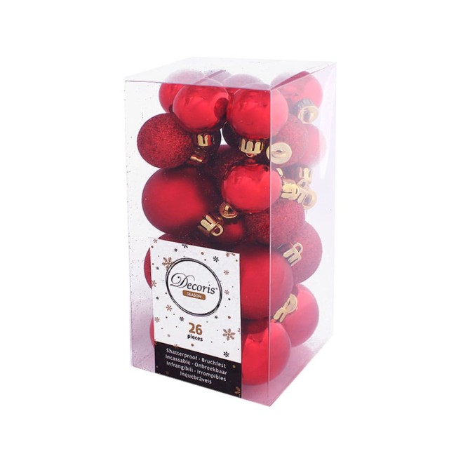 Набор шаров Decoris Christmas red 3-4 см 26 шт