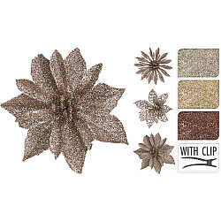 Набор новогодних украшений Koopman Цветы на клипсах золото 3 шт