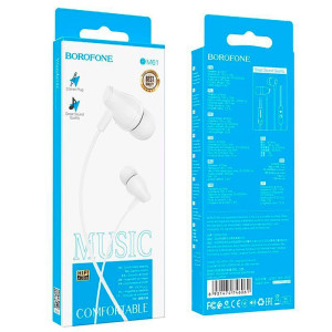 Наушники Borofone BM61 46061 внутриканальные с микрофоном белый 1.2 м