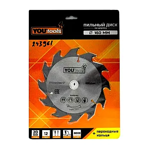 Диск пильный Yourtools Z12 по дереву 160/20 мм