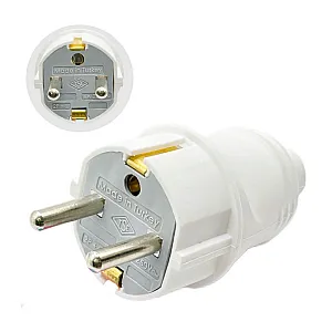 Вилка FAR F999 прямая с заземлением белая