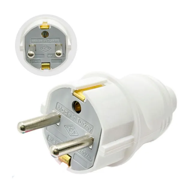 Вилка FAR F999 прямая с заземлением белая