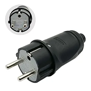 Вилка FAR F48 прямая с заземлением каучуковая черная