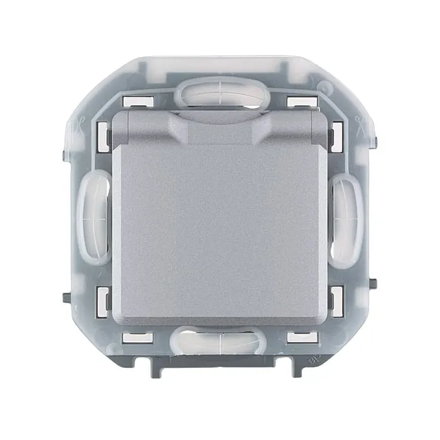 Розетка Legrand Inspiria 673742 2P+E с крышкой со шторками алюминий