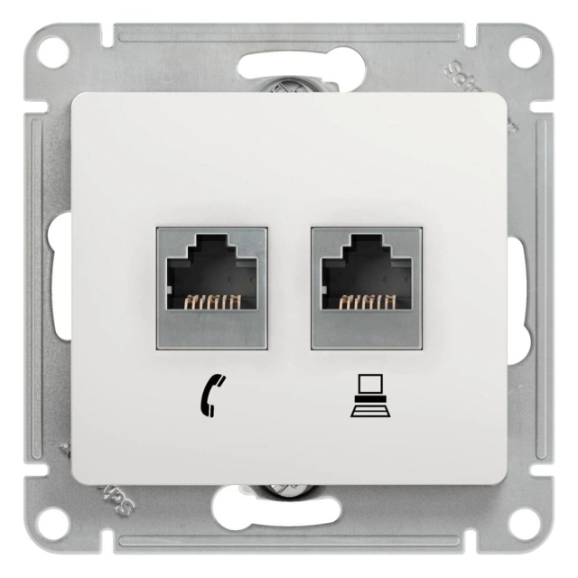 Розетка Schneider Electric Glossa GSL000185 двойная RJ11+RJ45 кат. 5Е белая Розетка Schneider Electric Glossa GSL000185 двойная RJ11+RJ45 кат. 5Е белая