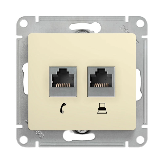 Розетка Schneider Electric Glossa 000285 двойная RJ11+RJ45 кат. 5Е Розетка Schneider Electric Glossa 000285 двойная RJ11+RJ45 кат. 5Е