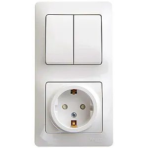 Блок Schneider Electric Glossa GSL000174 розетка с заземлением со шторками и выключатель 2 клавиши белый