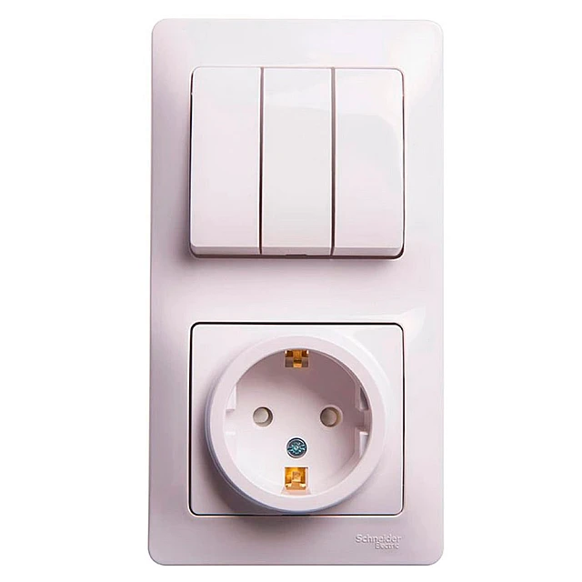 Блок Schneider Electric Glossa GSL000178 розетка с заземлением со шторками и выключатель 3 клавиши белый Блок Schneider Electric Glossa GSL000178 розетка с заземлением со шторками и выключатель 3 клавиши белый