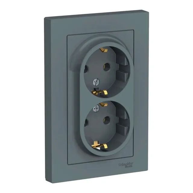 Розетка Schneider Electric AtlasDesign ATN000724 2 места с заземлением грифель