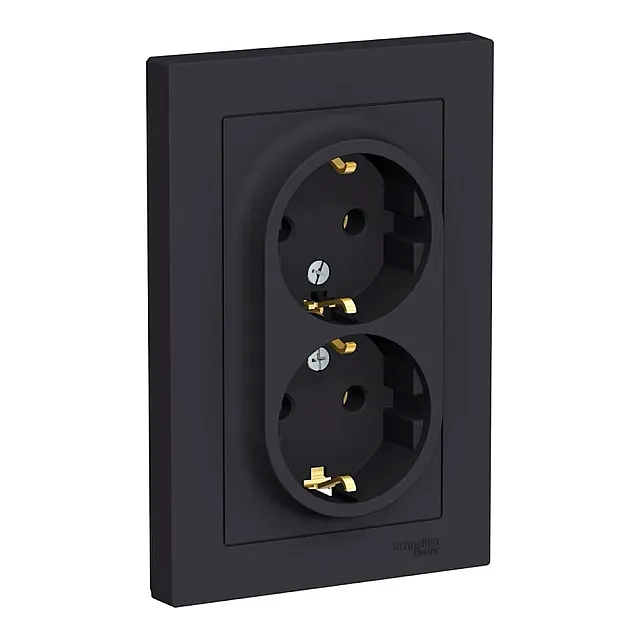 Розетка Schneider Electric AtlasDesign ATN001024 2 места с заземлением карбон