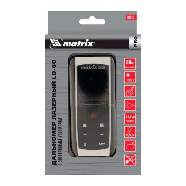 Дальномер лазерный Matrix LD-60 38016 c электронным угломером 60 м Дальномер лазерный Matrix LD-60 38016 c электронным угломером 60 м