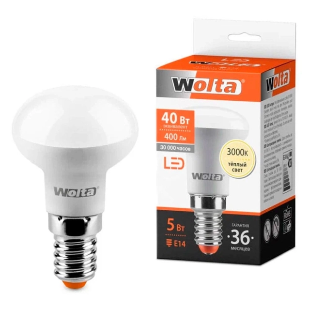 Лампа светодиодная Wolta LED5-R39-3000K-E14 1/50 Лампа светодиодная Wolta LED5-R39-3000K-E14 1/50