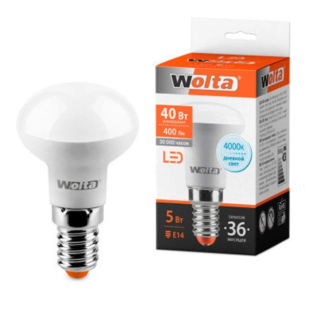 Лампа светодиодная Wolta LED5-R39-4000К-E14 1/50 Лампа светодиодная Wolta LED5-R39-4000К-E14 1/50