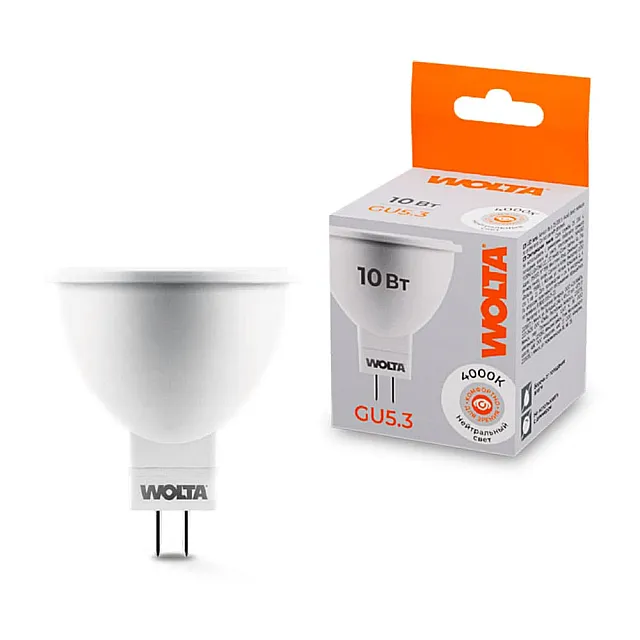 Лампа светодиодная Wolta 25SMR16-220-10GU5.3 MR16 10Вт 825лм 4000К GU5.3